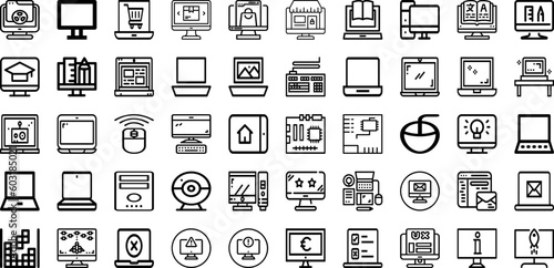 Set Of Computer Icons Collection Isolated Silhouette Solid Icons Including Computer, Laptop, Business, Screen, Modern, Technology, Display Infographic Elements Logo Vector Illustration