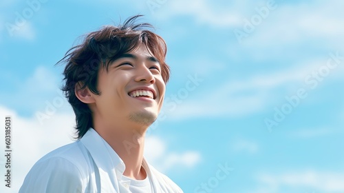 白いシャツを着た笑顔の男性（アジア人・中国人・日本人・韓国人・Generative AI）
