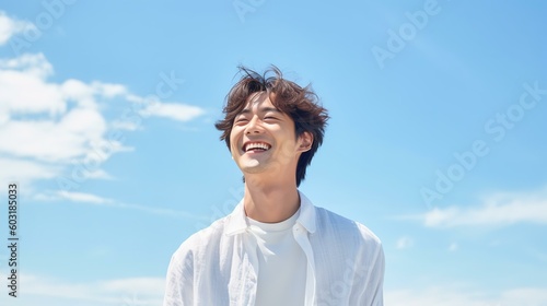 白いシャツを着た笑顔の男性（アジア人・中国人・日本人・韓国人・Generative AI）
