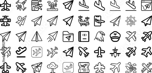 Set Of Plane Icons Collection Isolated Silhouette Solid Icons Including Fly  Flight  Aircraft  Plane  Travel  Transport  Airplane Infographic Elements Logo Vector Illustration