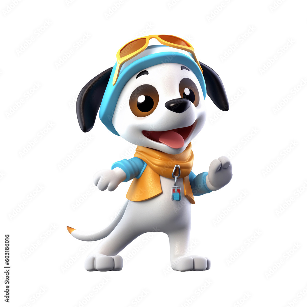 Naklejka premium Illustration 3D cute dog character AI Generative