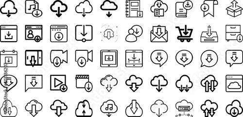 Set Of Download Icons Collection Isolated Silhouette Solid Icons Including Icon  Button  Web  Internet  Vector  Download  File Infographic Elements Logo Vector Illustration