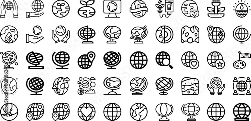 Set Of Earth Icons Collection Isolated Silhouette Solid Icons Including Global, Background, Earth, Globe, World, Map, Planet Infographic Elements Logo Vector Illustration