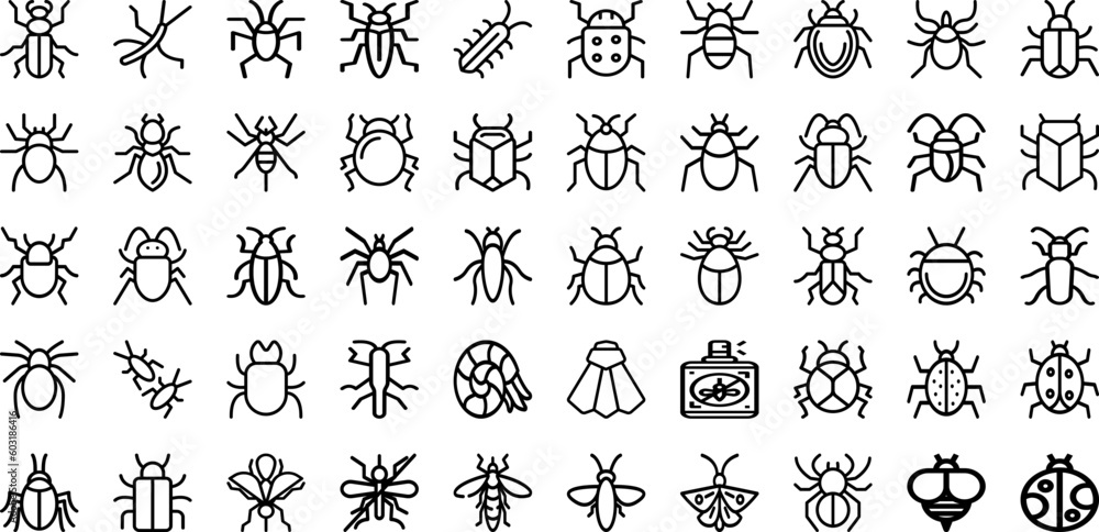 Set Of Insect Icons Collection Isolated Silhouette Solid Icons Including Insect, Vector, Ladybug, Bug, Beetle, Set, Dragonfly Infographic Elements Logo Vector Illustration