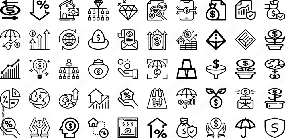 Set Of Investment Icons Collection Isolated Silhouette Solid Icons Including Financial, Profit, Money, Growth, Investment, Business, Finance Infographic Elements Logo Vector Illustration