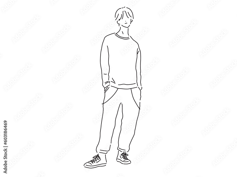 かっこいい男性のシンプルな線画/手描きイラスト素材 かっこいい男性のシンプルな線画/手描きイラスト素材