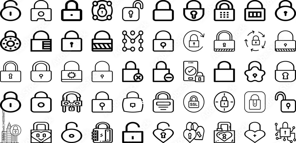 Set Of Padlock Icons Collection Isolated Silhouette Solid Icons Including Lock, Secure, Privacy, Padlock, Safety, Protection, Safe Infographic Elements Logo Vector Illustration