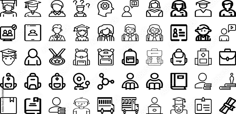 Set Of Student Icons Collection Isolated Silhouette Solid Icons Including Education, Student, Happy, University, College, Young, Female Infographic Elements Logo Vector Illustration