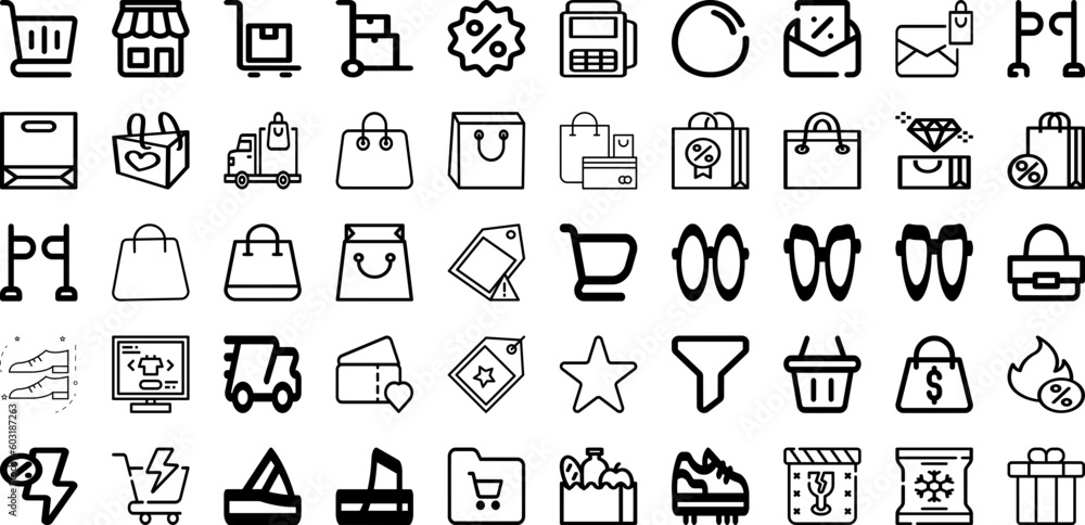 Set Of Shopping Icons Collection Isolated Silhouette Solid Icons Including Discount, Buy, Store, Shop, Business, Sale, Promotion Infographic Elements Logo Vector Illustration