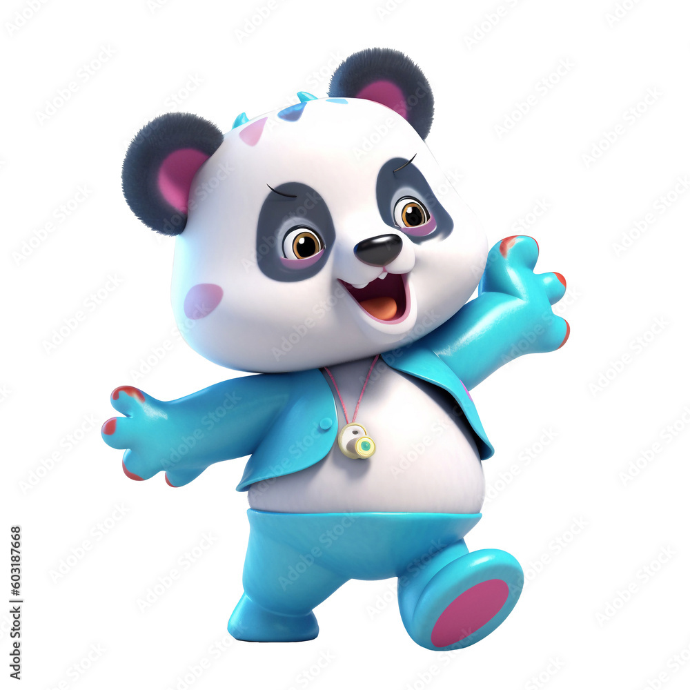 Naklejka premium Illustration 3D cute panda character AI Generative