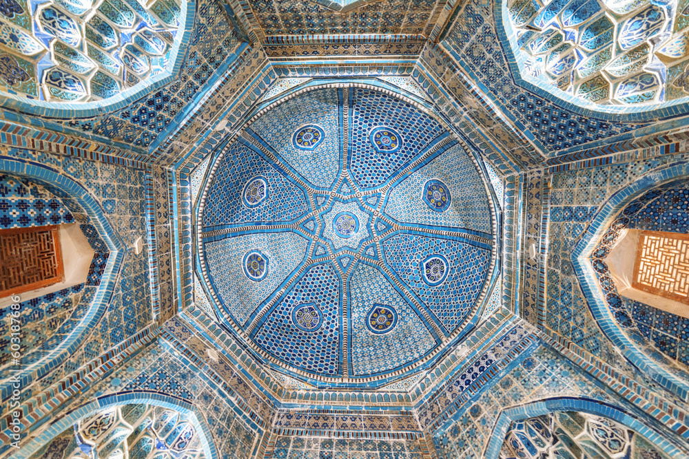 View of ceiling in the Shah-i-Zinda Ensemble, Samarkand, Uzbekistan