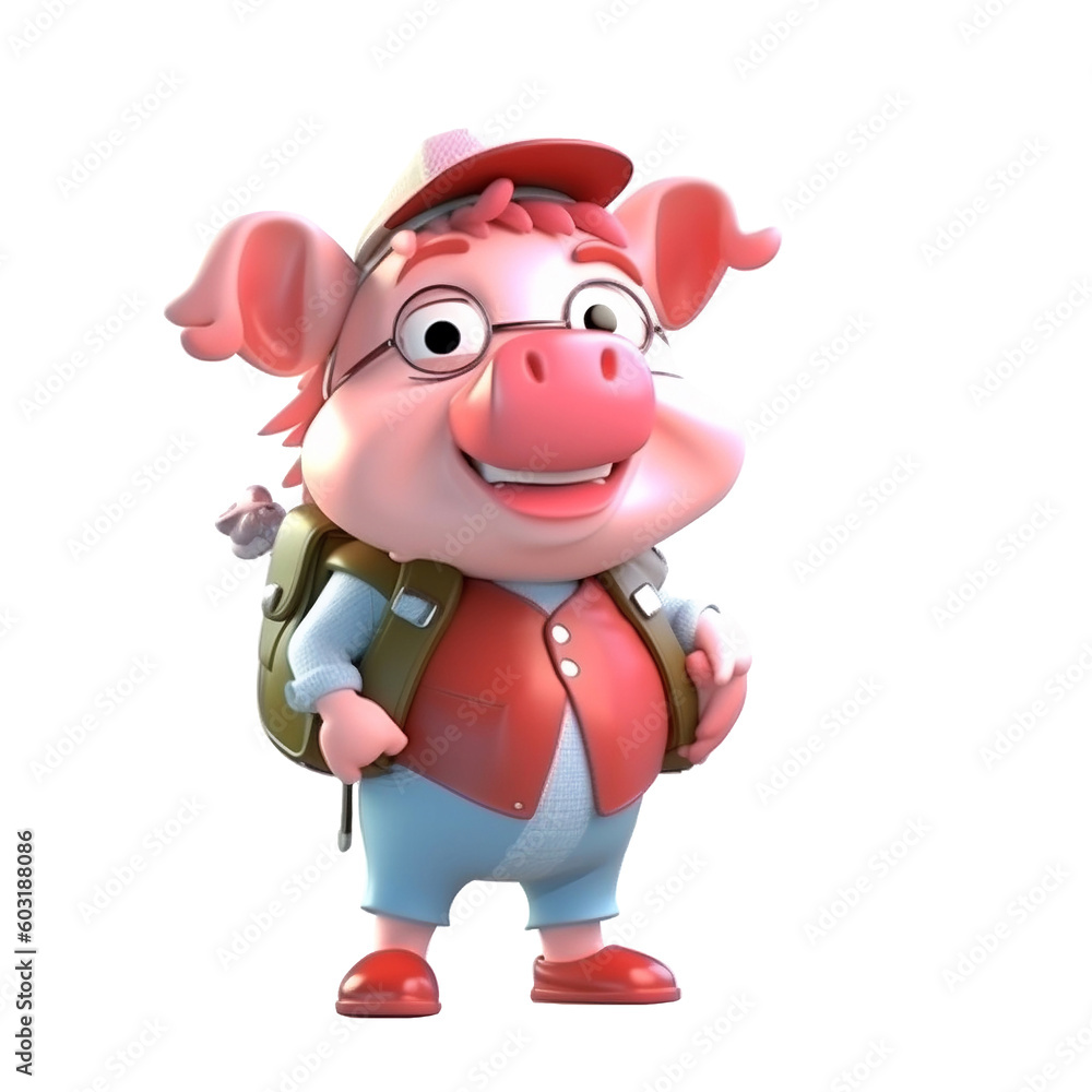 Illustration 3D cute pig character AI Generative Illustration 3D cute pig character AI Generative
