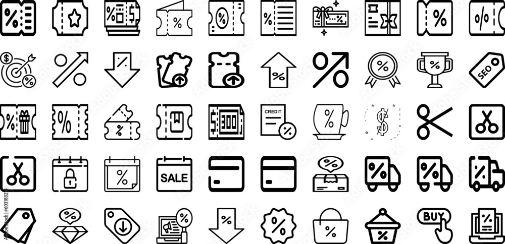 Set Of Discount Icons Collection Isolated Silhouette Solid Icons Including Percent, Offer, Sale, Promotion, Special, Price, Discount Infographic Elements Logo Vector Illustration