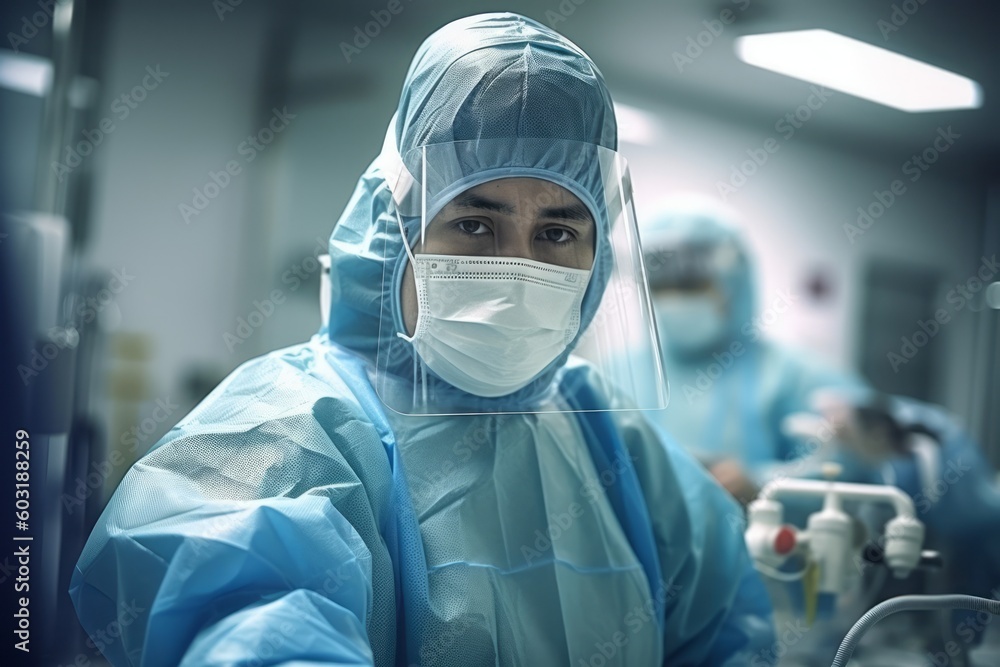 surgeon in operating room with face shield surgeon in operating room with face shield