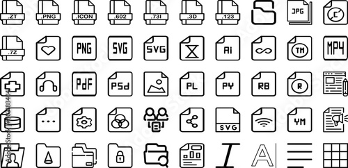 Set Of Format Icons Collection Isolated Silhouette Solid Icons Including Graphic, Document, Design, Technology, Vector, Format, File Infographic Elements Logo Vector Illustration