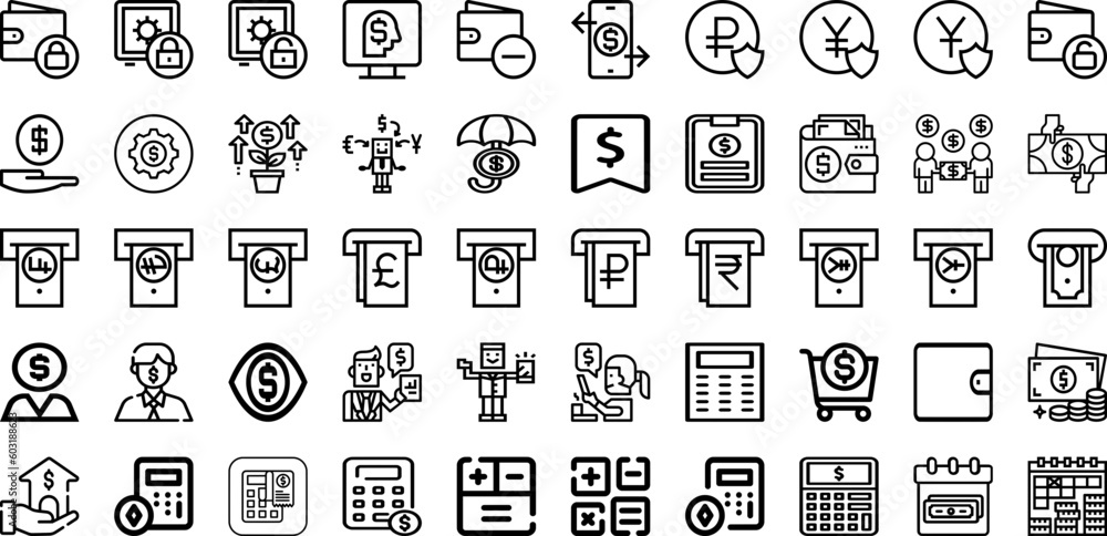 Set Of Money Icons Collection Isolated Silhouette Solid Icons Including Payment, Currency, Dollar, Business, Money, Cash, Finance Infographic Elements Logo Vector Illustration