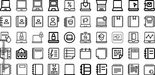 Set Of Notebook Icons Collection Isolated Silhouette Solid Icons Including Notebook, Notepad, Blank, Template, Note, Page, White Infographic Elements Logo Vector Illustration