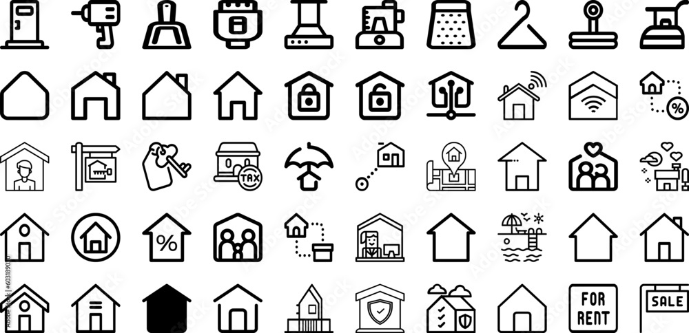 Set Of House Icons Collection Isolated Silhouette Solid Icons Including Residential, Property, House, Building, Architecture, Home, Estate Infographic Elements Logo Vector Illustration