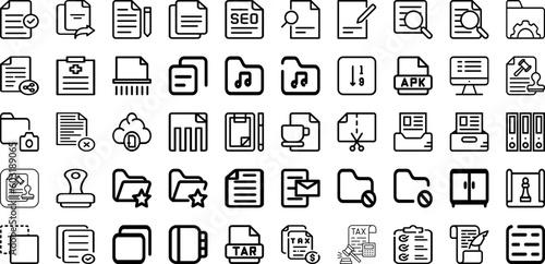 Set Of Document Icons Collection Isolated Silhouette Solid Icons Including Folder, Business, File, Office, Information, Document, Management Infographic Elements Logo Vector Illustration