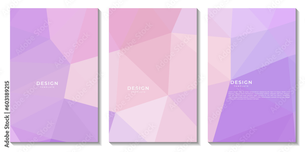 set of flyers template with abstract geometric pink and purple background with triangles shape