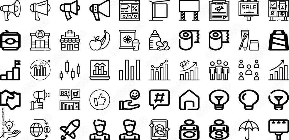 Set Of Market Icons Collection Isolated Silhouette Solid Icons Including Strategy, Digital, Media, Marketing, Business, Communication, Technology Infographic Elements Logo Vector Illustration