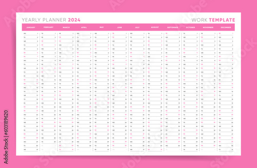 2024 Planner. Wall Pink and white planner organizer, Perfect for Work or Study Schedule and Task Management.
