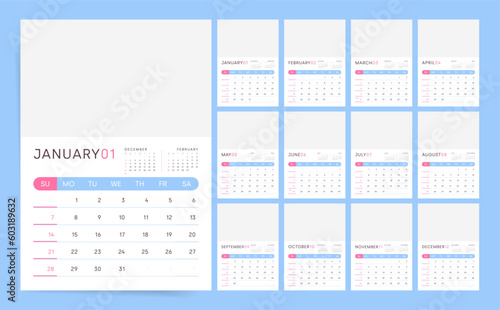2024 Calendar. Wall Calendar with Sunday Start, Perfect for Work or Study Schedule and Task Management.