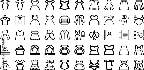Set Of Dress Icons Collection Isolated Silhouette Solid Icons Including Dress, Style, Fashion, Woman, Girl, Beautiful, Female Infographic Elements Logo Vector Illustration