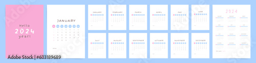 Minimalist 2024 Calendar: 12 Months Design Template with Sunday Start.
