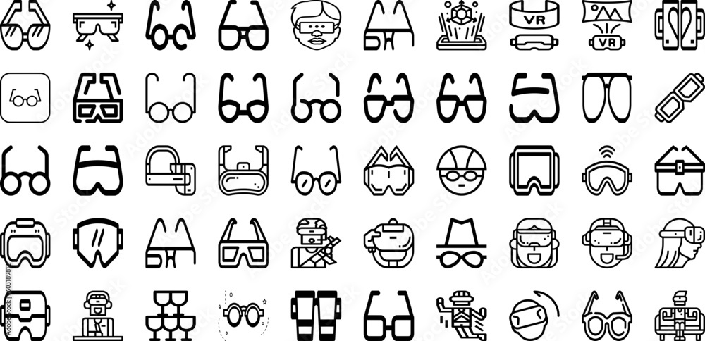 Set Of Glasses Icons Collection Isolated Silhouette Solid Icons Including Eye, View, Optical, Glasses, Style, Eyeglasses, Modern Infographic Elements Logo Vector Illustration