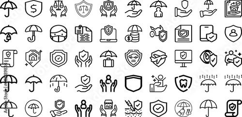 Set Of Insurance Icons Collection Isolated Silhouette Solid Icons Including Life, Finance, Family, Health, Business, Protect, Service Infographic Elements Logo Vector Illustration