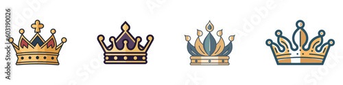 Vector collection of creative king and queen crowns symbols or logo elements. Vector illustration