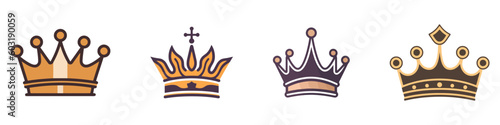 Vector collection of creative king and queen crowns symbols or logo elements. Vector illustration