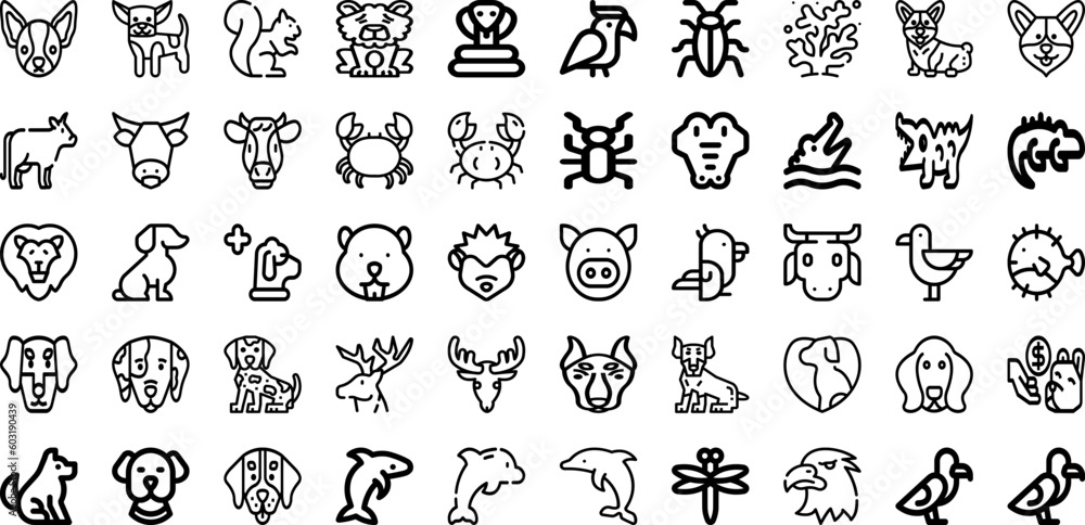 Set Of Animals Icons Collection Isolated Silhouette Solid Icons Including Character, Illustration, Cute, Cartoon, Set, Animal, Wildlife Infographic Elements Logo Vector Illustration