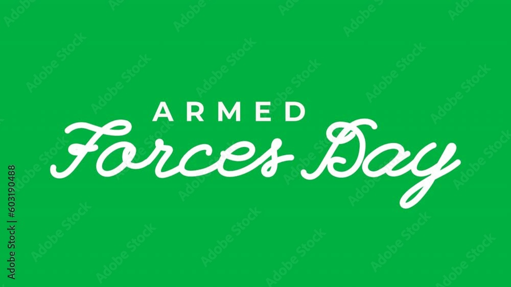 Armed Forces Day text animation on green screen background. Text in black and white color. Handwriting Lettering. concept for armed forces day celebration. 4k video chroma key.