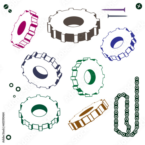 Set of gears in multiple angle