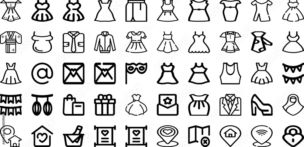 Set Of Dress Icons Collection Isolated Silhouette Solid Icons Including Girl, Female, Fashion, Woman, Beautiful, Style, Dress Infographic Elements Logo Vector Illustration