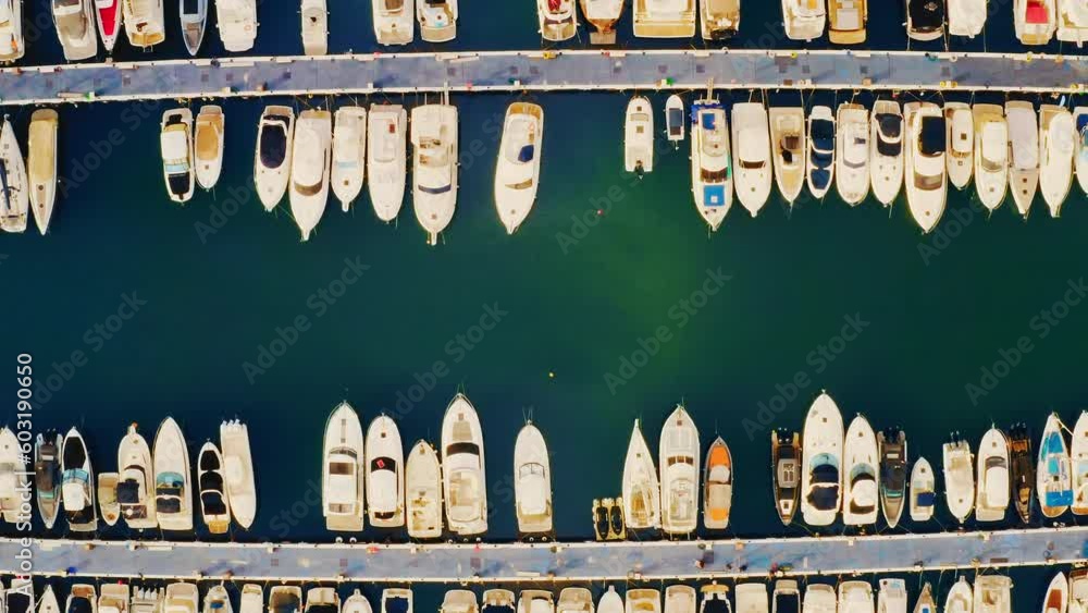 Many Moored Yachts. Wonderful View From Above Of Sea. Top View. Parallel Moorings For Yachts. Many Moored Yachts. Wonderful View From Above Of Sea. Top View. Parallel Moorings For Yachts.