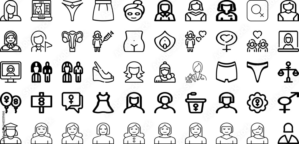 Set Of Female Icons Collection Isolated Silhouette Solid Icons Including Female, Girl, Beautiful, Young, Woman, Isolated, Person Infographic Elements Logo Vector Illustration