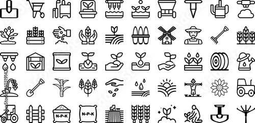 Set Of Farming Icons Collection Isolated Silhouette Solid Icons Including Plant, Farm, Nature, Farming, Field, Green, Agriculture Infographic Elements Logo Vector Illustration © Abagael