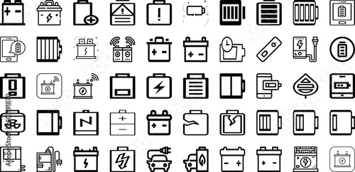 Set Of Battery Icons Collection Isolated Silhouette Solid Icons Including Electric, Lithium, Battery, Energy, Power, Electricity, Industry Infographic Elements Logo Vector Illustration