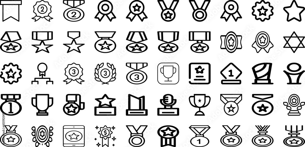 Set Of Medal Icons Collection Isolated Silhouette Solid Icons Including Achievement, Champion, Illustration, Medal, Victory, Winner, Award Infographic Elements Logo Vector Illustration