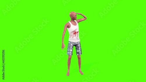Zombie Looking Around Green Screen Animation 3D Rendering