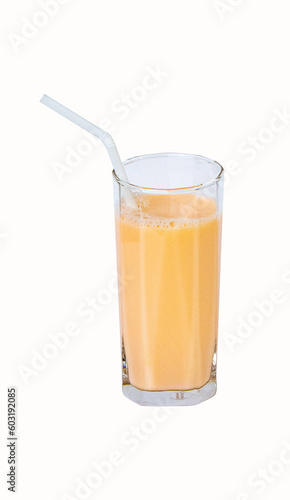 Wallpaper Mural Lactic fermenting beverage color light orange sour taste in glass tall with straw isolated on white background. Lactobacillus acidophilus improves condition. Fermented milk vitamin low cholesterol. Torontodigital.ca