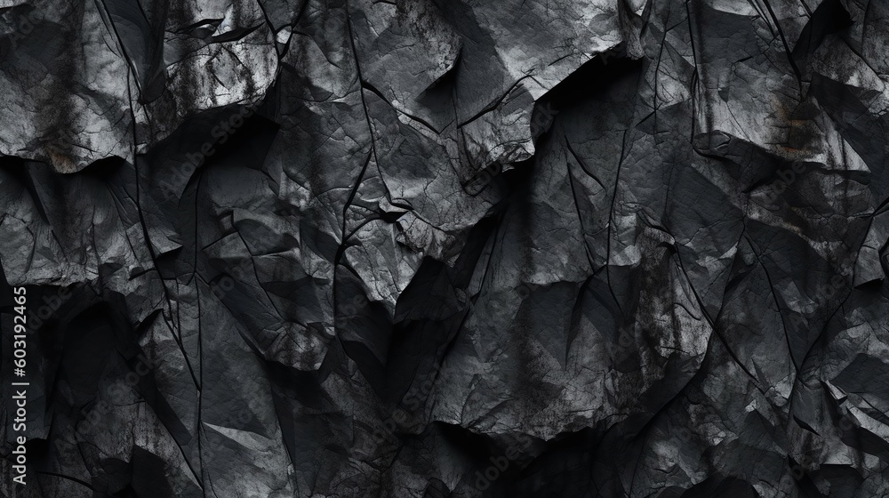 Black stone background. Dark gray grunge wallpaper. Mountain rock texture. Close-up. Volumetric. Generated by generative AI Black stone background. Dark gray grunge wallpaper. Mountain rock texture. Close-up. Volumetric. Generated by generative AI