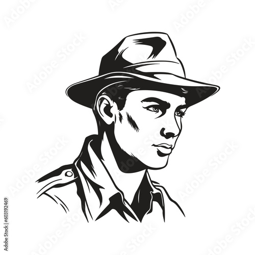 man scout, vintage logo line art concept black and white color, hand drawn illustration