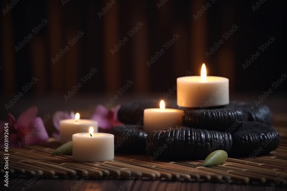 Spa composition with candles and zen stones AI Generative Spa composition with candles and zen stones AI Generative