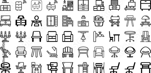 Set Of Furniture Icons Collection Isolated Silhouette Solid Icons Including Home, Living, Design, Room, Furniture, Table, Interior Infographic Elements Logo Vector Illustration