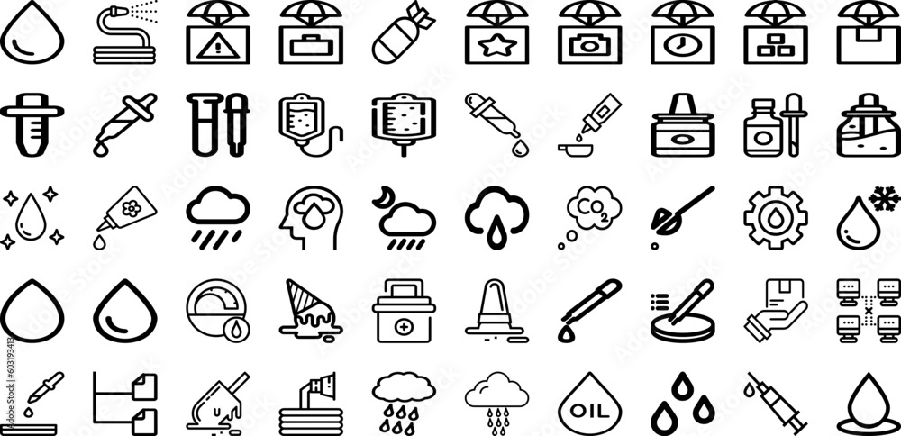 Set Of Drop Icons Collection Isolated Silhouette Solid Icons Including Rain, Liquid, Background, Drop, Droplet, Wet, Water Infographic Elements Logo Vector Illustration