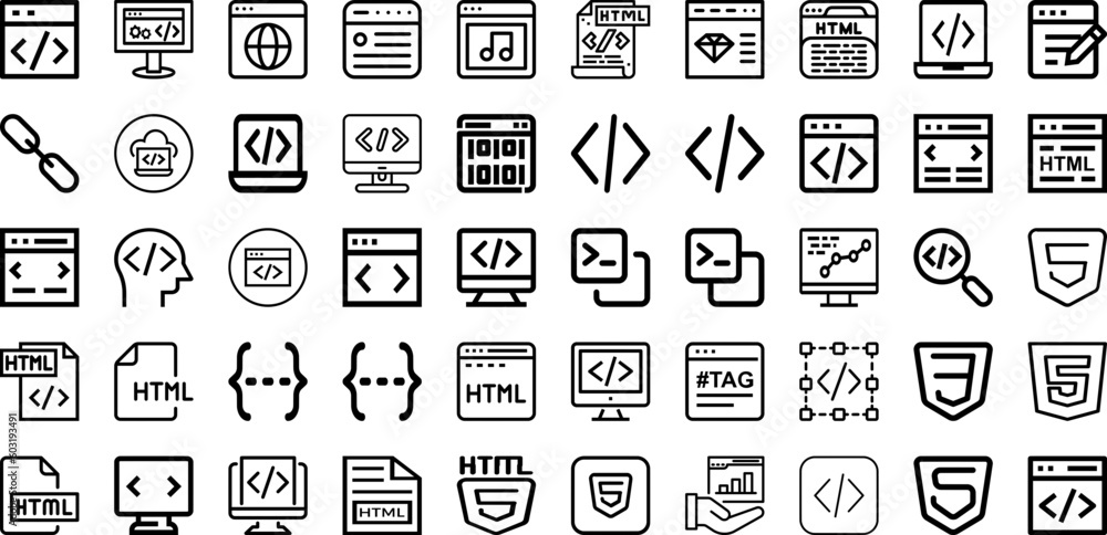 Set Of Html Icons Collection Isolated Silhouette Solid Icons Including ...